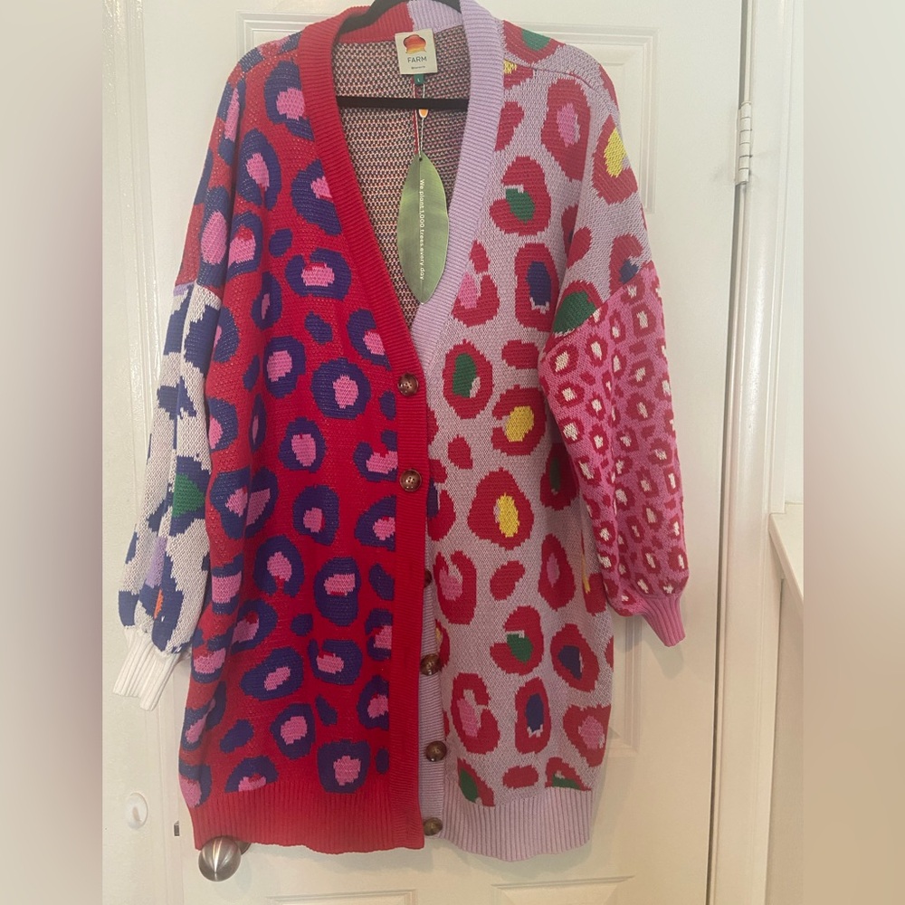 Farm RIO Colorful Leopard-Print Cardigan Sweater
